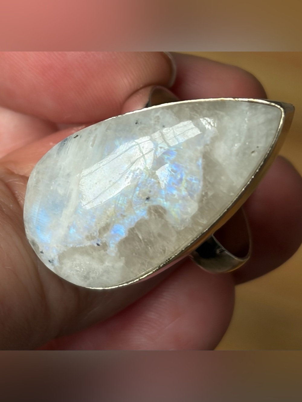 Sterling Silver Large Moonstone Ring Size 10